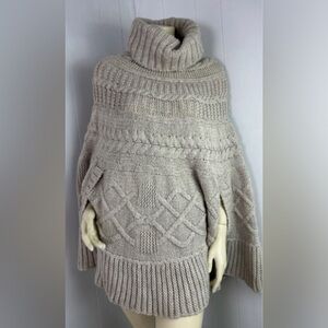 Cocogio cape poncho Cozy Beige Turtleneck Cableknit wool alpaca blend Italy